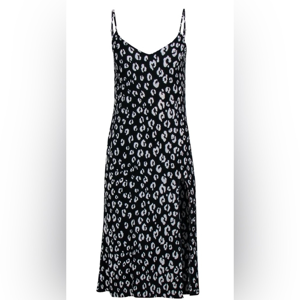 Reformation Crimini Slip Dress in Leopard Black & White Pattern, Size 10